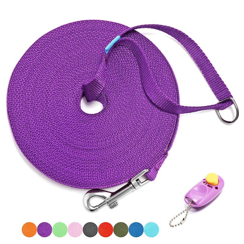 BAAPET 15/20/30/50/100 ft Long Dog Training Leash with Clickers for Small, Medium and Large Dogs or Cats (50 Feet, Purple) - Image 1